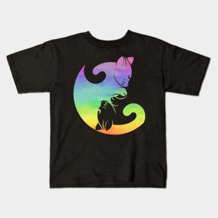 Cat Yin Yang Rainbow Yoga Meditation Positive Negative Balance LGBT Kids T-Shirt